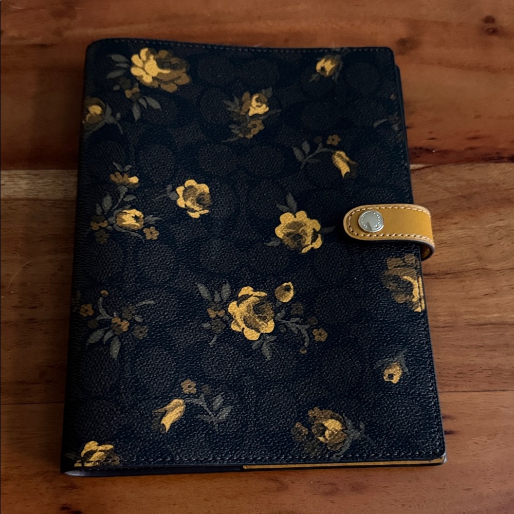 Coach Signature Black and Gold Floral Notebook